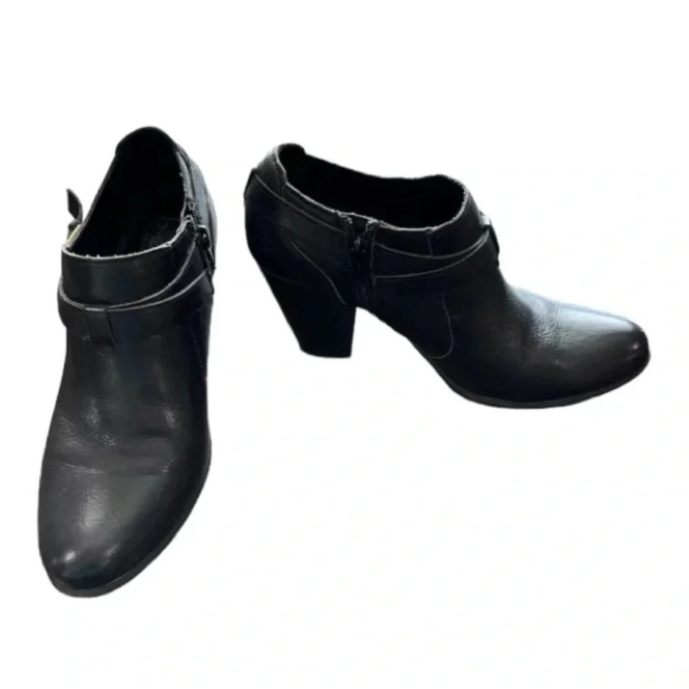 BOC Born Concepts Black Leather Block Heel Zip-Up Ankle Boots Size 9M GUC